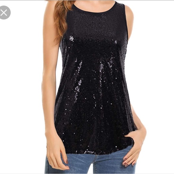 3/$25 Lecceca Jet Black Sequin Tank Top - Picture 2 of 6